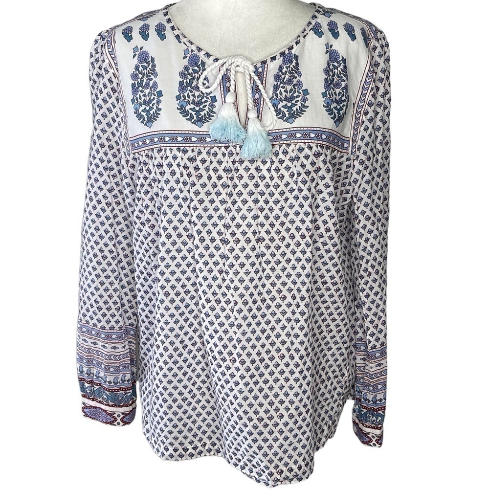 J Crew Floral Paisley Cotton Peasant Top In Bright Periwinkle size 6 - Picture 4 of 16